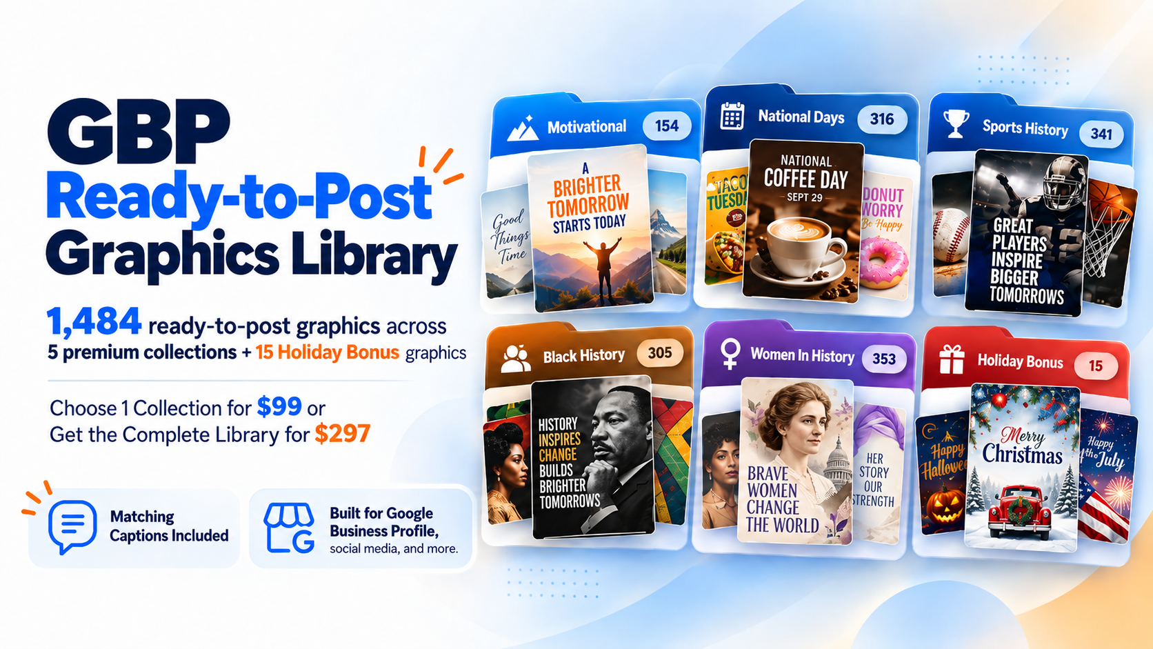 GBP Ready-to-Post Graphics Library with five premium graphics collections and a Holiday Bonus